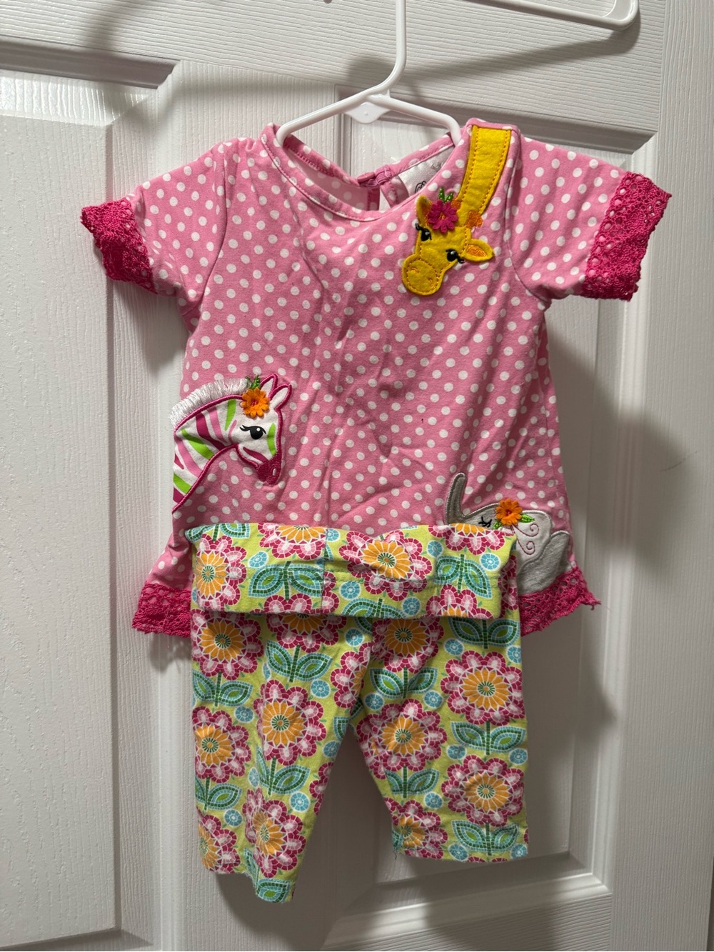 Rare Editions Pink Polka Dot Pajama Set with Floral Leggings